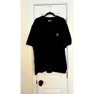 Carhartt Loose Fit Henley T-Shirt Black XL Workwear Short Sleeve Pocket Tee
